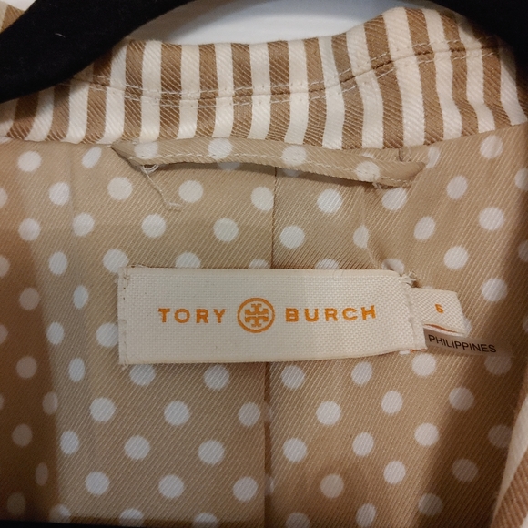 Tory Burch Womens Jacket Size 6 Beige Striped Linen Cotton Blazer Coat $598 - Picture 7 of 9